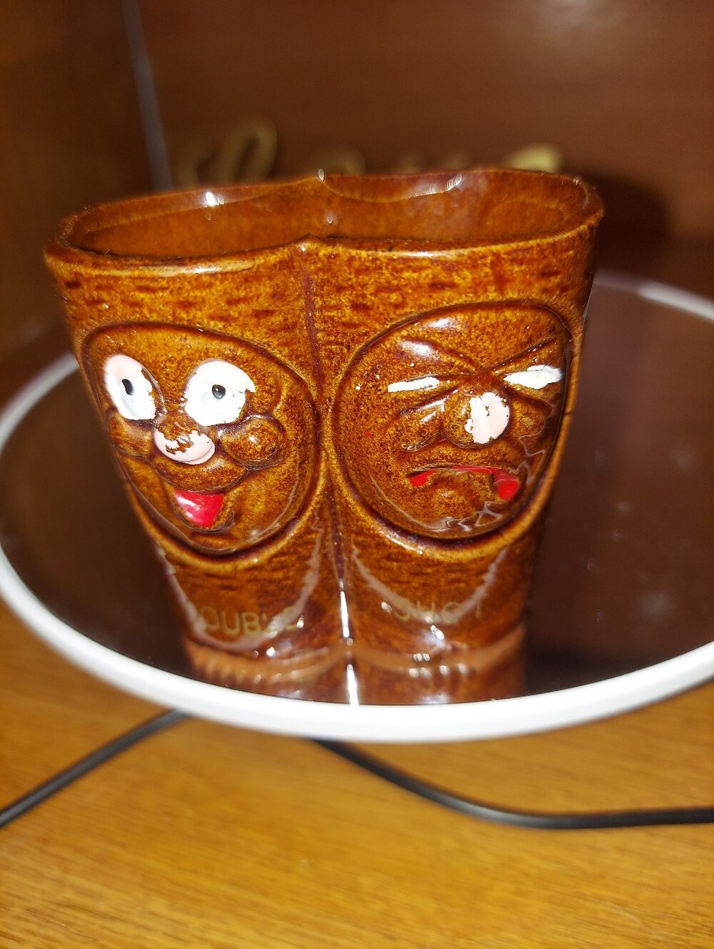 Vintage 1950s Japanese Redware Hand Painted Double Shot Glass Barware Kitschy